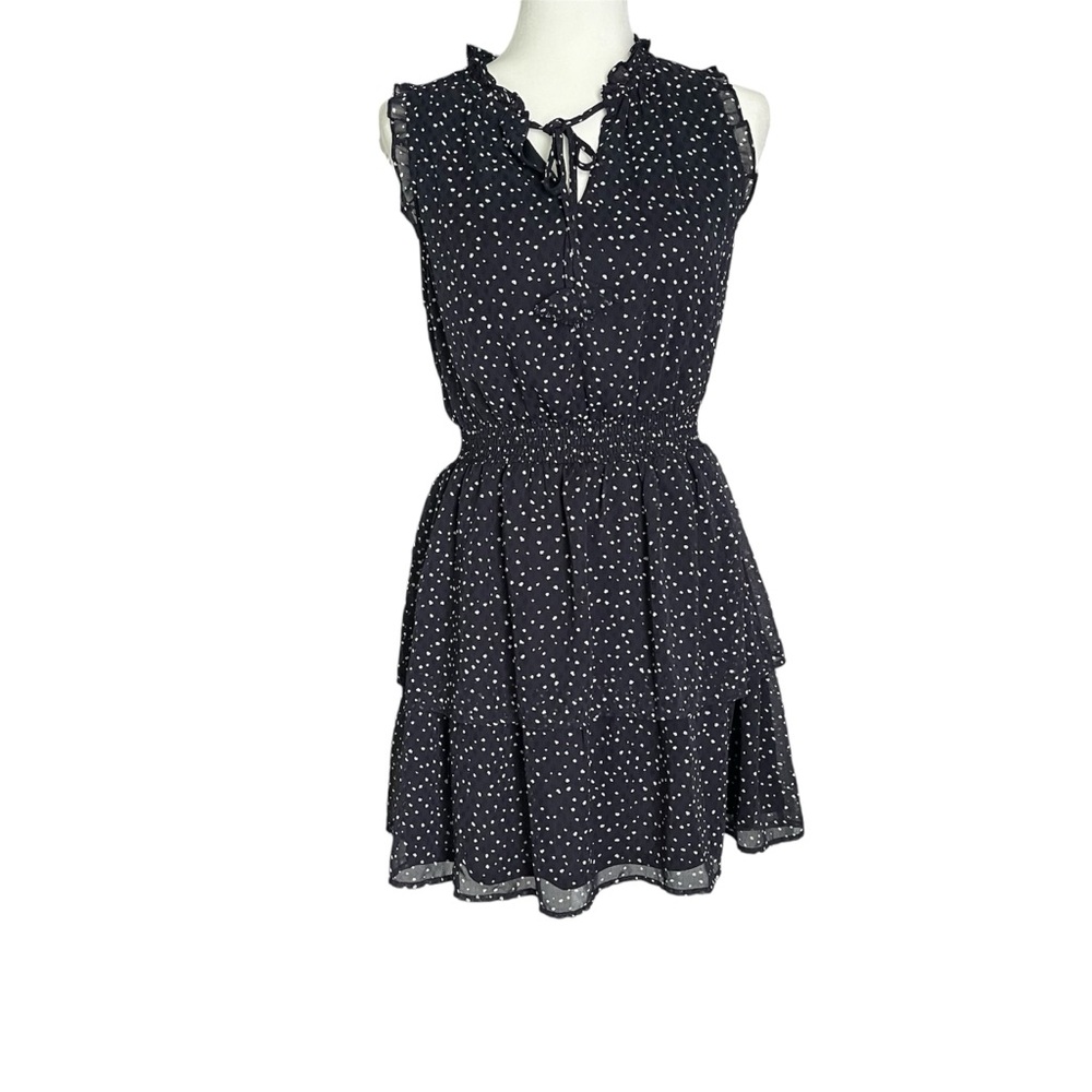 Collective Concepts Ruffle Polka Dot Casual Sheer Short Sleeve Lined Dress Sz SP